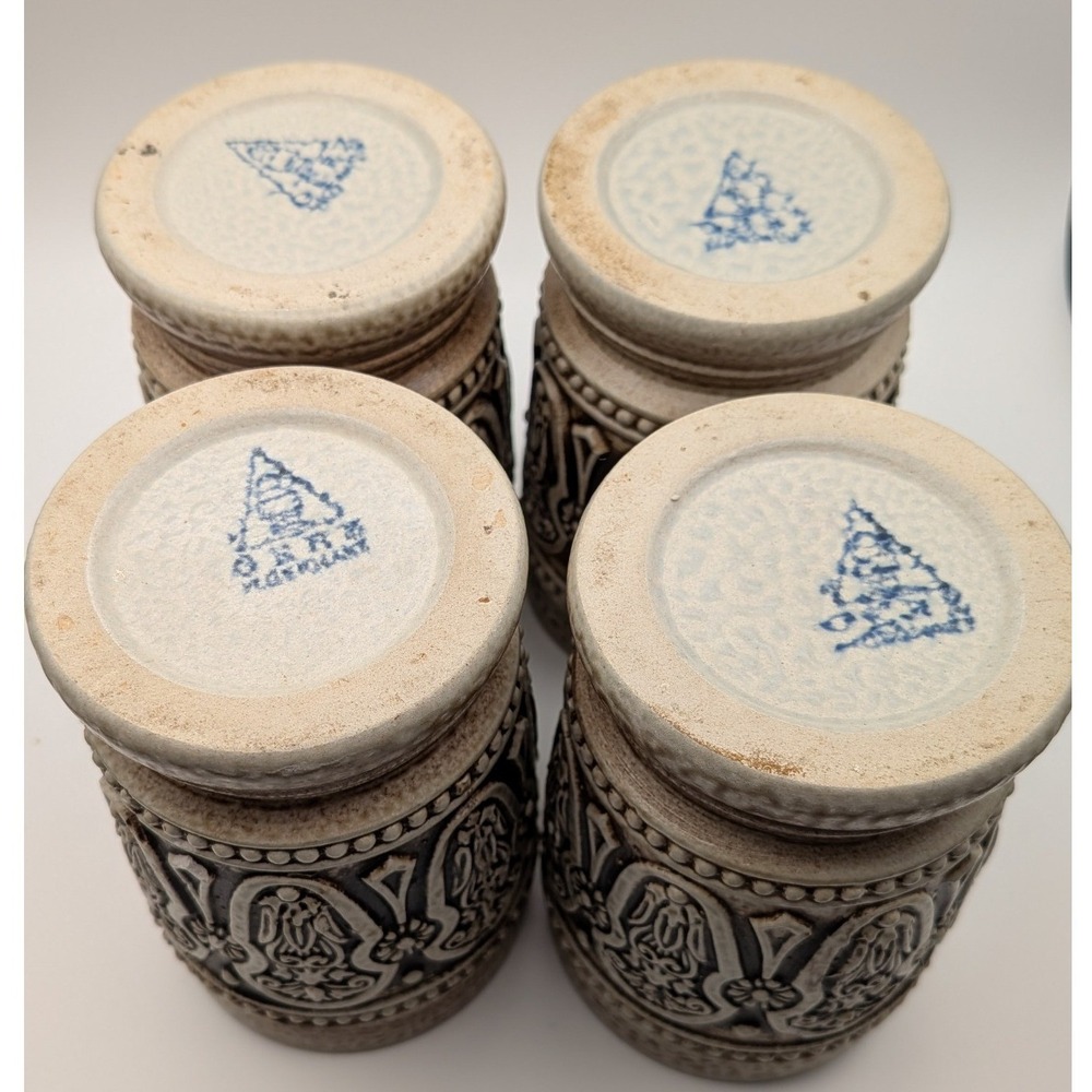 Gerzit Gerz Stoneware Mugs Set of 4 West Germany Grey Blue Vintage Relief Cups - Picture 4 of 5